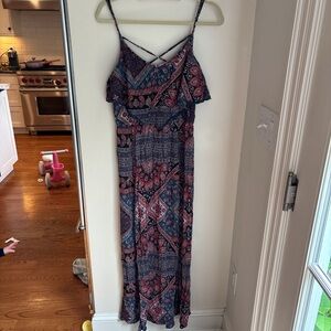 American Eagle Outfitters Blue and Pink Ruffled Tiered Sundress